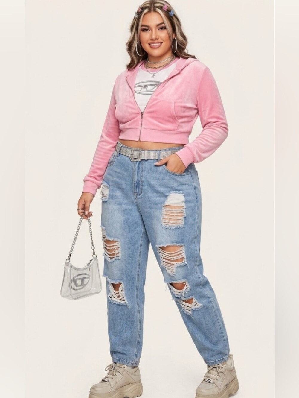 *2/30$* SHEIN Curve Distressed Ripped High Waisted Boyfriend Jeans Blue Size 2X